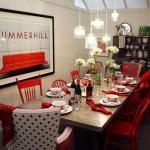 Interior design dining room showroom, red and white