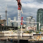Tower cranes, building development in Toronto, Ontario