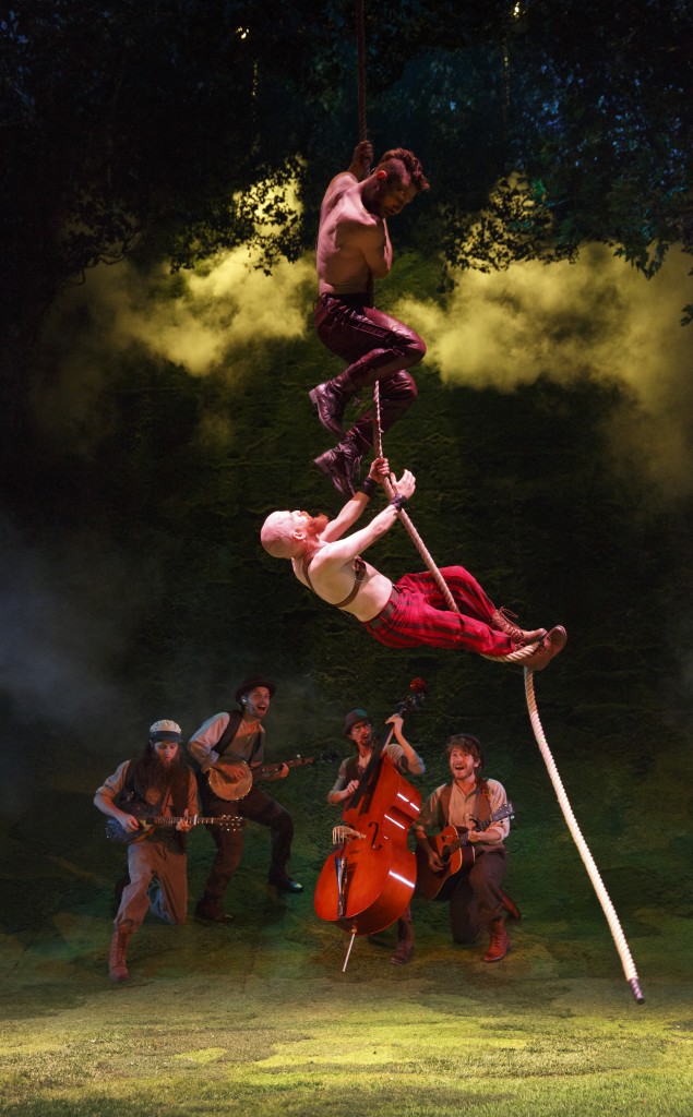 Zachary Eisenstat, Jeremy Crawford (forefront), Parsonsfield (background) in The Heart of Robin Hood. ©2014, Joan Marcus