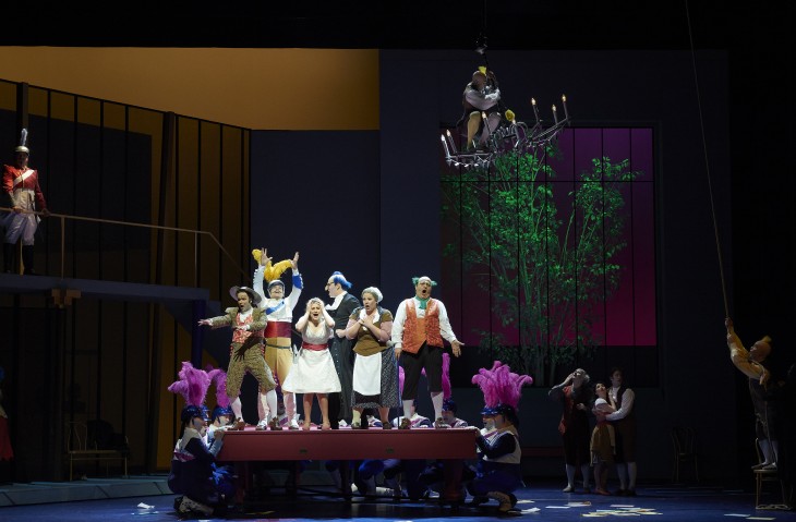 A scene from the Canadian Opera Company production of The Barber of Seville, 2015. Conductor Rory Macdonald, director Joan Font, set and costume designer Joan Guillén, choreographer Xevi Dorca and lighting designer Albert Faura. Photo: Michael Cooper. Michael Cooper Photographic