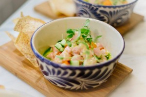 Nikkei Ceviche with Aji de Maracuya, Persimmons & Taro Chips