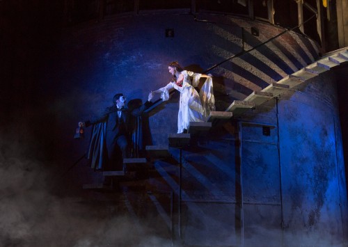 “The Journey” (From L) Chris Mann as The Phantom and Katie Travis as Christine Daaé. Photo: Matthew Murphy.