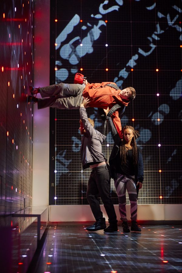 Joshua Jenkins (Christopher Boone), Matt Wilman (Mr Thompson) and Crystal Condie (Punk Girl). Curious Incident International Tour. Photo: Brinkhoff/Mögenburg