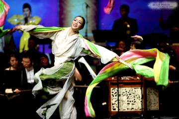 Chinese New Year Festival, Toronto, Ontario, female dancer with colourful streamers