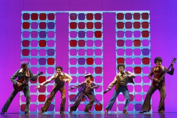 Reed L Shannon as Michael Jackson (center) with the Jackson 5 MoTOWN THE MUSICAL First National Tour (c) Joan Marcus, 2014